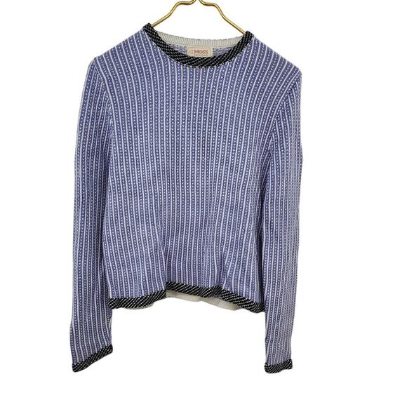 H Moss Designs Knit Sweater Size Medium Black White Blue - Picture 1 of 10